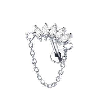 ASTM F136 Titanium Drop Pendant CZ Stud Earring with Dangle Chain Helix Cartilage Earrings Tragus Lip Flat Back Piercing 16G