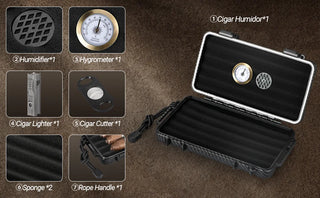 USEWIRE-Cigar Travel Humidor and Cigar Set, Portable Cigar Case with Humidifier Hygrometer, Cutter Cigar Cutter
