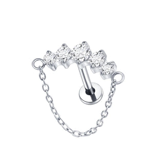 ASTM F136 Titanium Drop Pendant CZ Stud Earring with Dangle Chain Helix Cartilage Earrings Tragus Lip Flat Back Piercing 16G