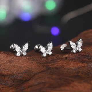 16G CZ Tragus Helix Cartilage Stud Earrings Titanium Flat Back Ear Labret Piercing Lip Stud Zircon Nose Stud Body Jewelry