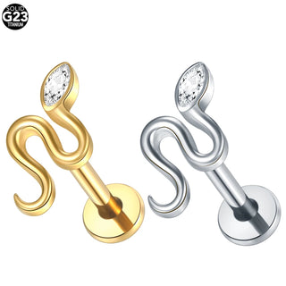 ASTM F136 Titanium 16G Viper Snake Labret Cartilage Earring Flat Back Stud Conch Tragus Helix Medusa Monroe Piercing Jewelry