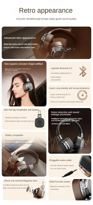 New Retro On Ear Headphones Wireless Bluetooth Headsets DJ Stereo Sounds Bluetooth 5.3 Foldable Headset Gamer Choice