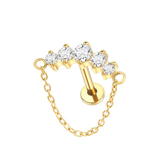 ASTM F136 Titanium Drop Pendant CZ Stud Earring with Dangle Chain Helix Cartilage Earrings Tragus Lip Flat Back Piercing 16G