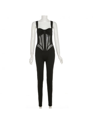 See Through Patchwork Spaghetti Straps Jumpsuits - Thomas Family Essentials LLC