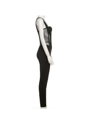 See Through Patchwork Spaghetti Straps Jumpsuits - Thomas Family Essentials LLC