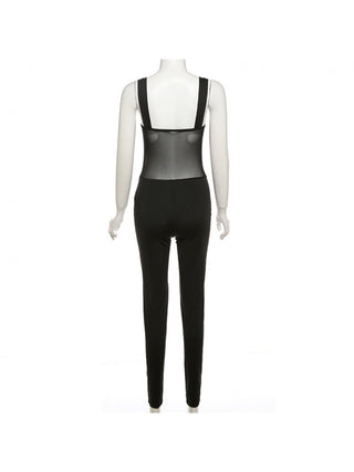 See Through Patchwork Spaghetti Straps Jumpsuits - Thomas Family Essentials LLC