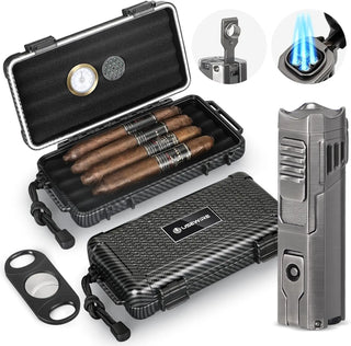 USEWIRE-Cigar Travel Humidor and Cigar Set, Portable Cigar Case with Humidifier Hygrometer, Cutter Cigar Cutter