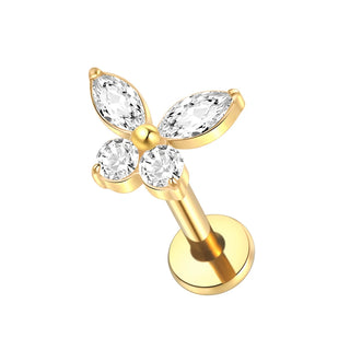 Butterfly Labret Piercing Lip Stud Titanium Cluster Crystal Tragus Earring Flat Cartilage Earrings Zircon Lip Piercing Jewelry