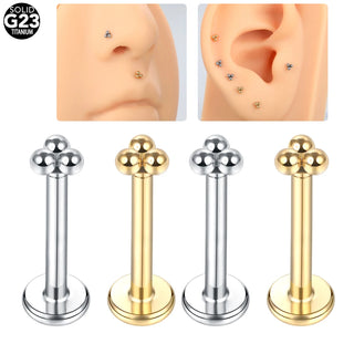 Titanium Labret Stud Lip Ring Piercings Gold Color 3 Balls Ear Studs Conch Cartilage Tragus Helix Lobe Piercings Nariz Jewelry