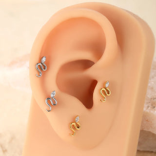 ASTM F136 Titanium 16G Viper Snake Labret Cartilage Earring Flat Back Stud Conch Tragus Helix Medusa Monroe Piercing Jewelry