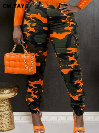 CM.YAYA Women’s Camouflage Printed Slim Cargo Pants Spring/Summer Pocket Jogger Street Fashion Safari Trousers - Thomas Family Essentials LLC