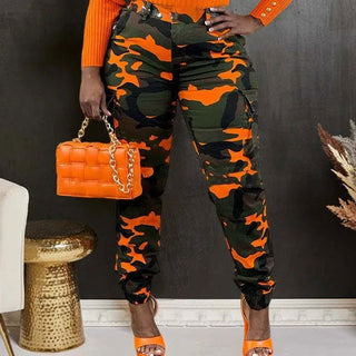 CM.YAYA Women’s Camouflage Printed Slim Cargo Pants Spring/Summer Pocket Jogger Street Fashion Safari Trousers - Thomas Family Essentials LLC
