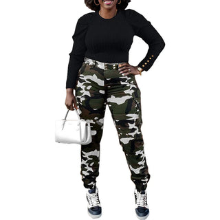 CM.YAYA Women’s Camouflage Printed Slim Cargo Pants Spring/Summer Pocket Jogger Street Fashion Safari Trousers - Thomas Family Essentials LLC
