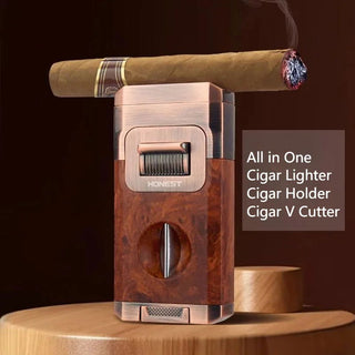 Unique Cigar Lighter With V Cutter Cigar Holder Double Jet Flame Butane Refillable Torch Lighter Luxury Cigar Accessories - Thomas Family Essentials LLC