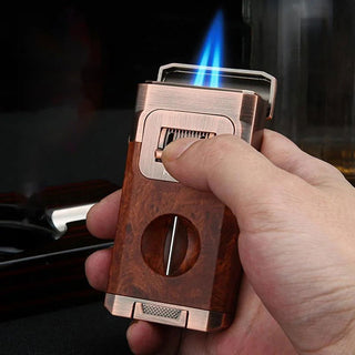 Unique Cigar Lighter With V Cutter Cigar Holder Double Jet Flame Butane Refillable Torch Lighter Luxury Cigar Accessories - Thomas Family Essentials LLC