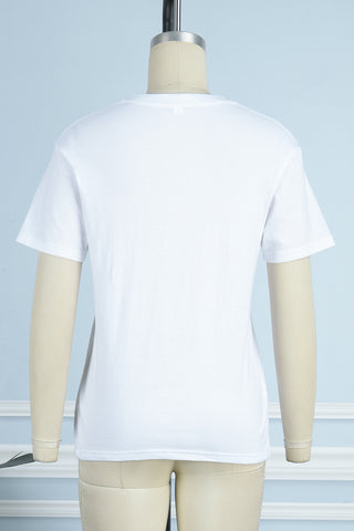 Black Casual Street Print Patchwork O Neck T-Shirts