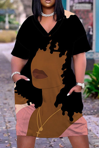 Casual Figure Print Pocket V Neck Short Sleeve Short Sleeve Dress