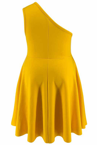 Yellow Casual Solid Color Patchwork Oblique Collar A Line Plus Size Dresses