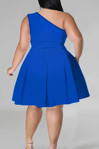 Yellow Casual Solid Color Patchwork Oblique Collar A Line Plus Size Dresses