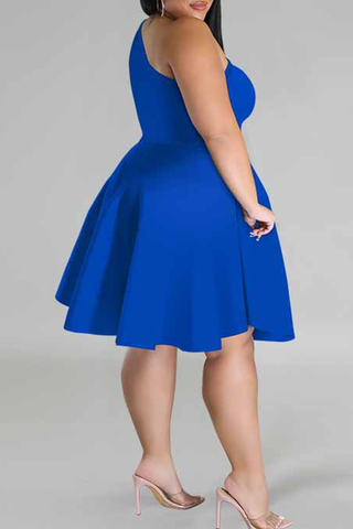 Yellow Casual Solid Color Patchwork Oblique Collar A Line Plus Size Dresses