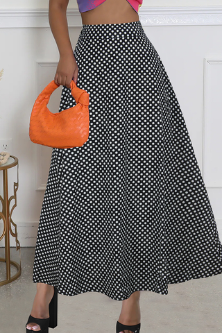 Black Casual Polka Dot Patchwork Loose High Waist Speaker Full Print Bottoms