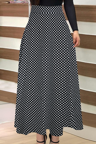 Black Casual Polka Dot Patchwork Loose High Waist Speaker Full Print Bottoms