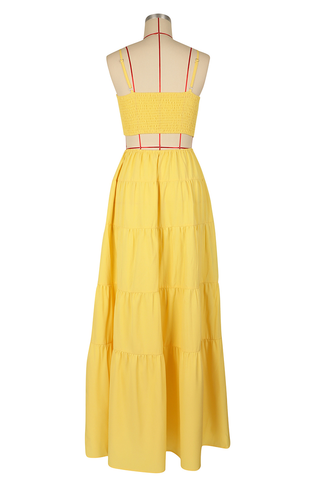 Black Casual Solid Color Hollow Out Spaghetti Strap Long Dresses