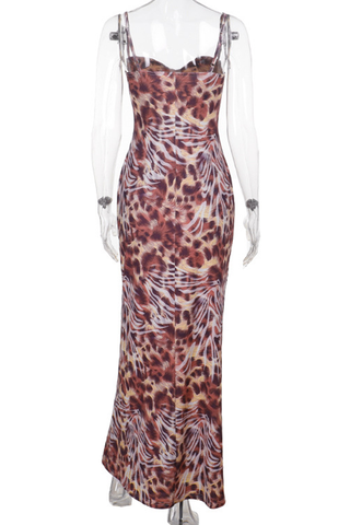 Leopard Print Sexy Print Patchwork Spaghetti Strap Long Dresses