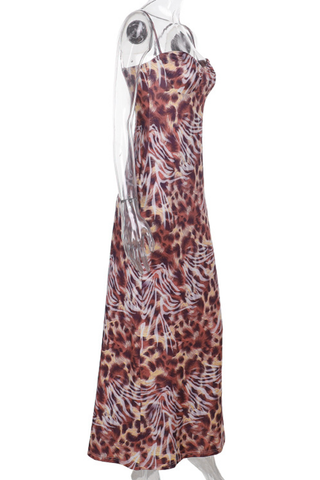 Leopard Print Sexy Print Patchwork Spaghetti Strap Long Dresses