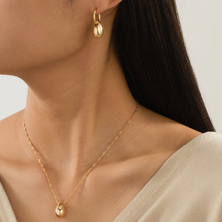 Gold Pendant Necklace And Circle Drop Earrings Set For Women