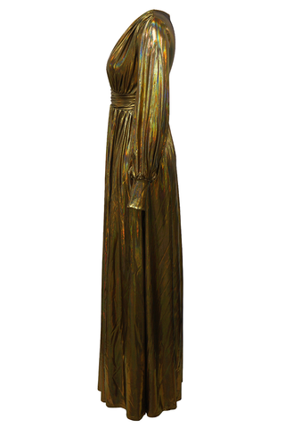 Gold Prom Solid Color High Slit Deep V Neck Evening Dresses