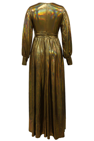 Gold Prom Solid Color High Slit Deep V Neck Evening Dresses
