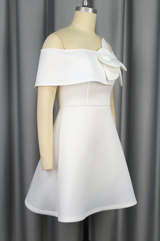 White Elegant Solid Color Flowers Off Shoulder A Line Dresses