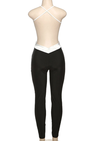Black Sexy Solid Color Backless Spaghetti Strap Skinny Jumpsuits
