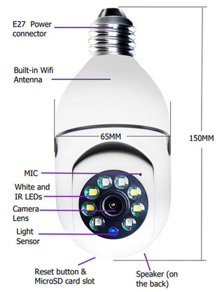 WiFi CAMERA 1080P Bulb 4X Zoom Camera E27 Home 5GWiFi Alarm Monitor - Thomas Family Essentials LLC