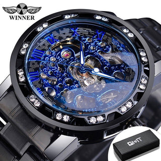 Winner Transparent Fashion Diamond Luminous Gear Movement Royal Design Men Top Brand Luxury Male Mechanical Skeleton Wrist Watch - Thomas Family Essentials LLC