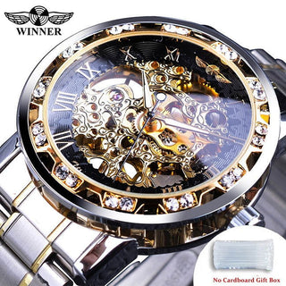 Winner Transparent Fashion Diamond Luminous Gear Movement Royal Design Men Top Brand Luxury Male Mechanical Skeleton Wrist Watch - Thomas Family Essentials LLC