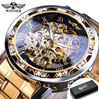 Winner Transparent Fashion Diamond Luminous Gear Movement Royal Design Men Top Brand Luxury Male Mechanical Skeleton Wrist Watch - Thomas Family Essentials LLC