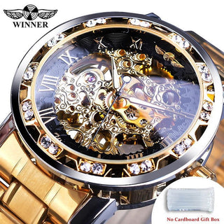 Winner Transparent Fashion Diamond Luminous Gear Movement Royal Design Men Top Brand Luxury Male Mechanical Skeleton Wrist Watch - Thomas Family Essentials LLC