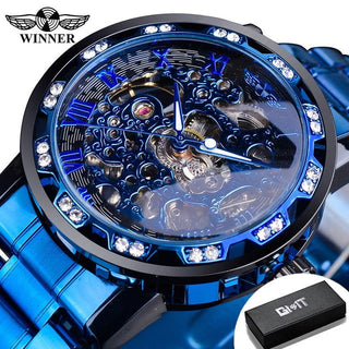 Winner Transparent Fashion Diamond Luminous Gear Movement Royal Design Men Top Brand Luxury Male Mechanical Skeleton Wrist Watch - Thomas Family Essentials LLC