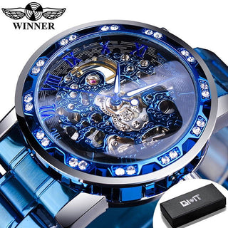 Winner Transparent Fashion Diamond Luminous Gear Movement Royal Design Men Top Brand Luxury Male Mechanical Skeleton Wrist Watch - Thomas Family Essentials LLC