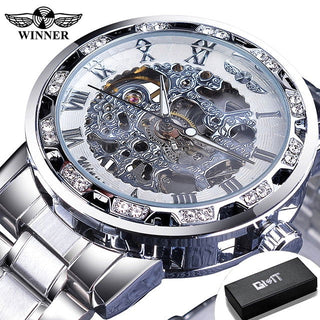 Winner Transparent Fashion Diamond Luminous Gear Movement Royal Design Men Top Brand Luxury Male Mechanical Skeleton Wrist Watch - Thomas Family Essentials LLC