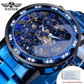 Winner Transparent Fashion Diamond Luminous Gear Movement Royal Design Men Top Brand Luxury Male Mechanical Skeleton Wrist Watch - Thomas Family Essentials LLC