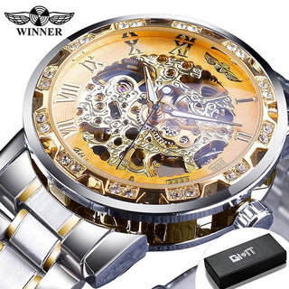 Winner Transparent Fashion Diamond Luminous Gear Movement Royal Design Men Top Brand Luxury Male Mechanical Skeleton Wrist Watch - Thomas Family Essentials LLC