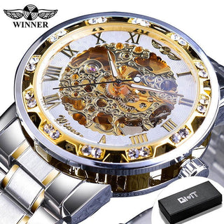 Winner Transparent Fashion Diamond Luminous Gear Movement Royal Design Men Top Brand Luxury Male Mechanical Skeleton Wrist Watch - Thomas Family Essentials LLC