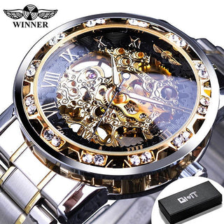 Winner Transparent Fashion Diamond Luminous Gear Movement Royal Design Men Top Brand Luxury Male Mechanical Skeleton Wrist Watch - Thomas Family Essentials LLC