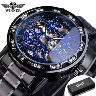 Winner Transparent Fashion Diamond Luminous Gear Movement Royal Design Men Top Brand Luxury Male Mechanical Skeleton Wrist Watch - Thomas Family Essentials LLC