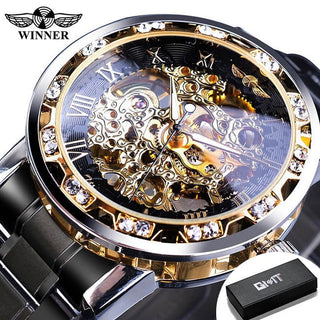 Winner Transparent Fashion Diamond Luminous Gear Movement Royal Design Men Top Brand Luxury Male Mechanical Skeleton Wrist Watch - Thomas Family Essentials LLC