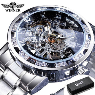 Winner Transparent Fashion Diamond Luminous Gear Movement Royal Design Men Top Brand Luxury Male Mechanical Skeleton Wrist Watch - Thomas Family Essentials LLC