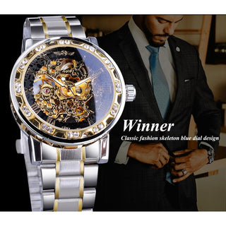 Winner Transparent Fashion Diamond Luminous Gear Movement Royal Design Men Top Brand Luxury Male Mechanical Skeleton Wrist Watch - Thomas Family Essentials LLC
